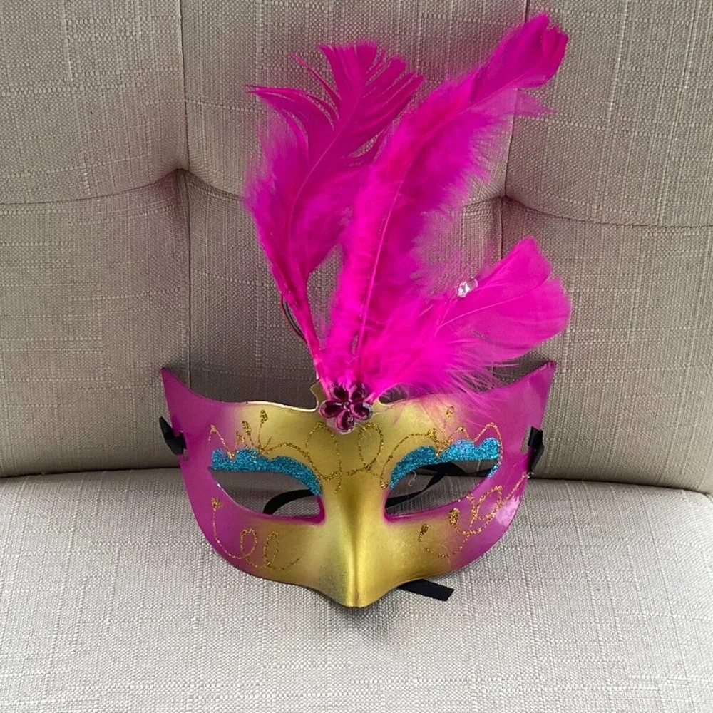 Party Mask Light Up Deep Pink Fuax Feather Masquerade Mask